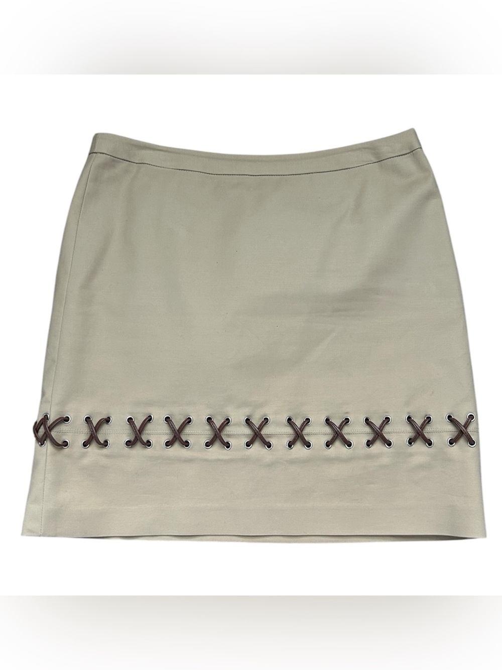 Michael Kors Cream Mini Skirt with Brown Lace-Up Trim